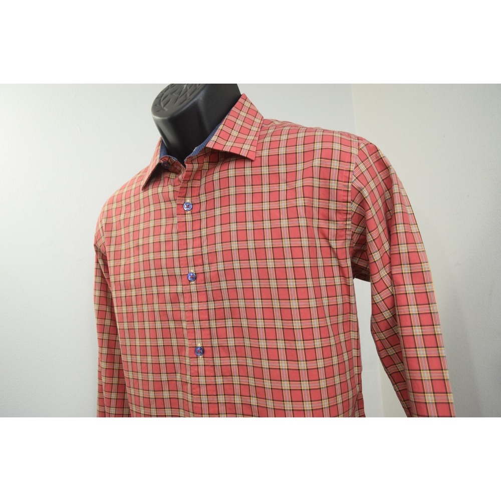 Bugatchi Shaped Fit Button Up Dress‎ Shirt Plaid Long Sleeve Mens Size Medium
